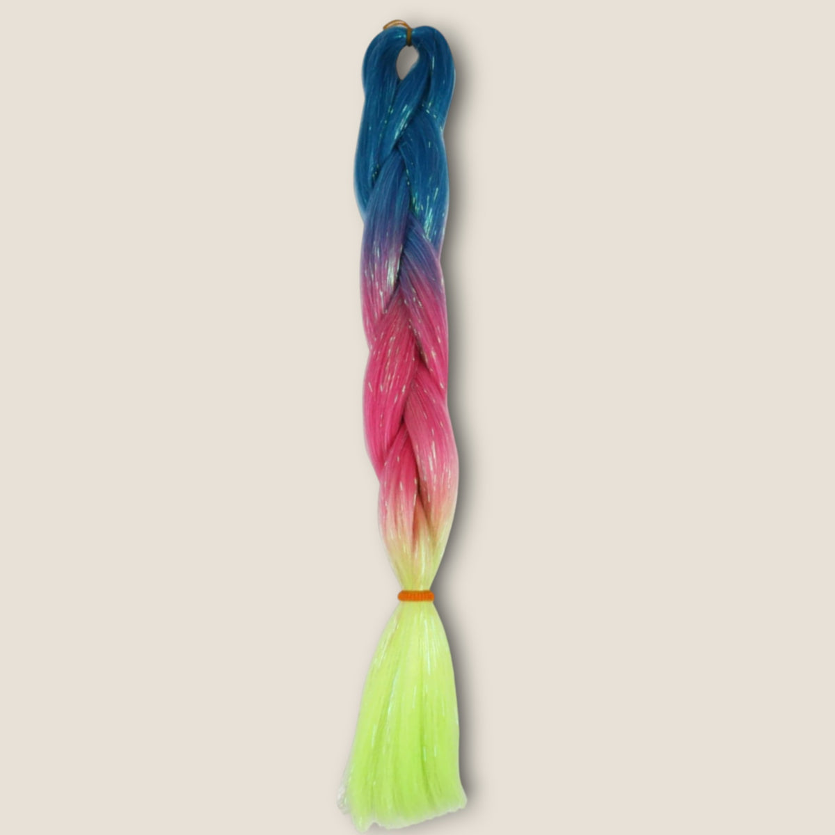 Glitter invlechthaar – Blauw/Roze/Neon Geel – synthetisch vlechthaar met glitter voor braids