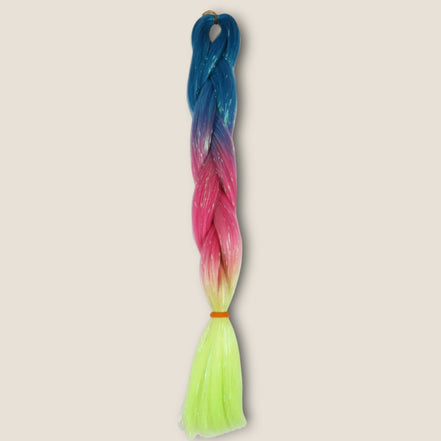 Glitter invlechthaar – Blauw/Roze/Neon Geel – synthetisch vlechthaar met glitter voor braids