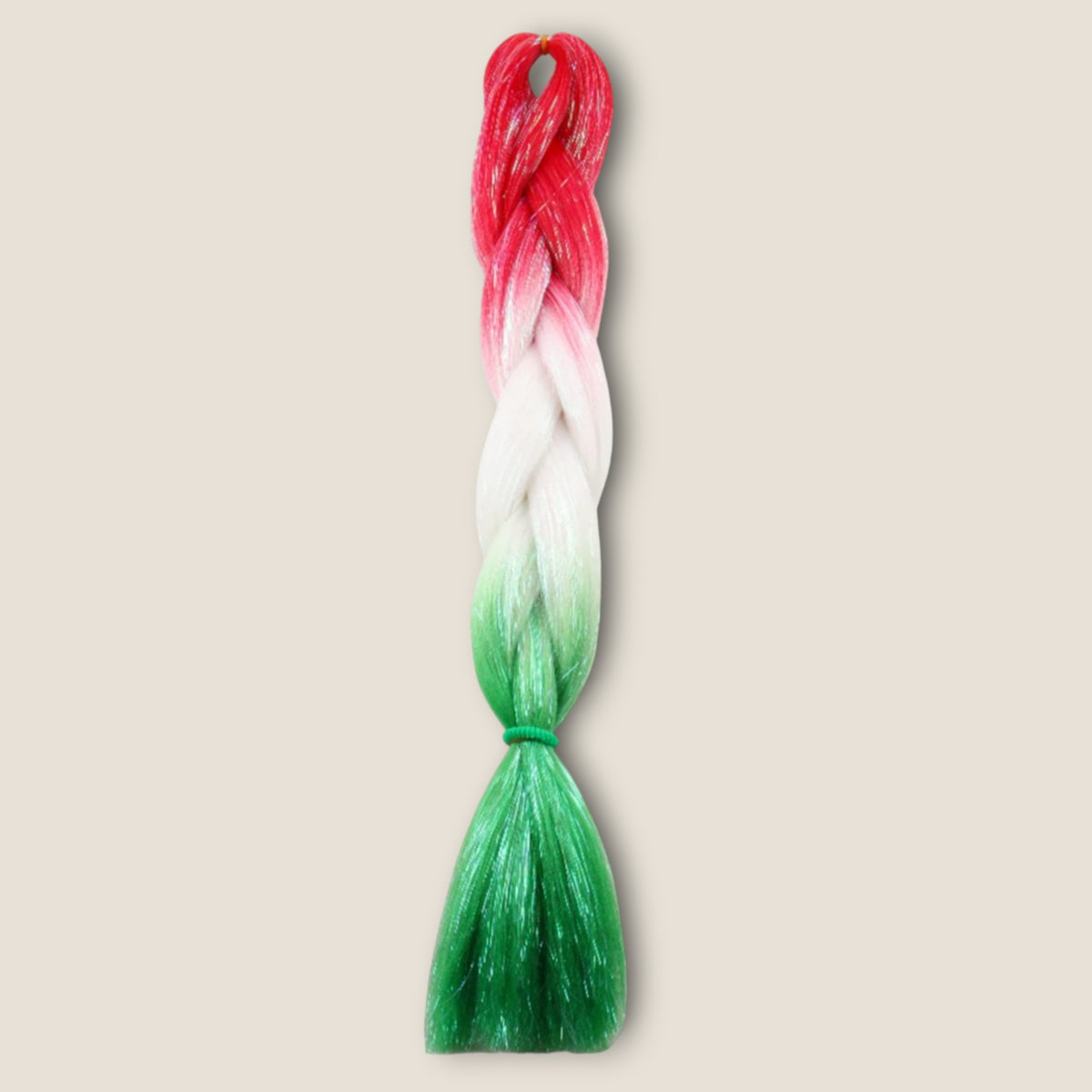 Glitter invlechthaar – Rood/Wit/Groen – synthetisch vlechthaar met glitter voor braids