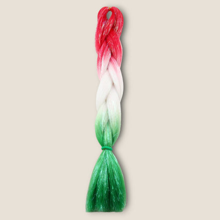 Glitter invlechthaar – Rood/Wit/Groen – synthetisch vlechthaar met glitter voor braids