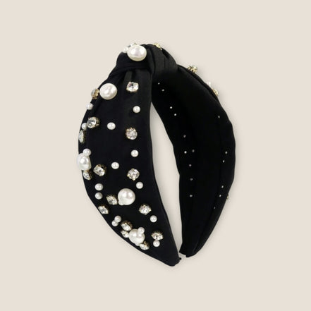 zwarte haarband met parels en strass – dames haaraccessoire