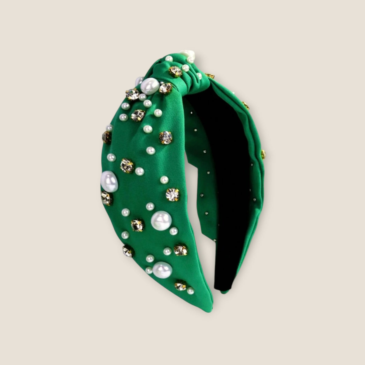 groene haarband met parels en strass – dames haaraccessoire
