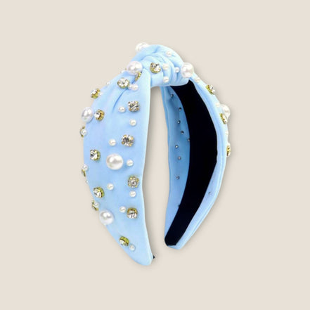 lichtblauwe haarband met parels en strass – dames haaraccessoire