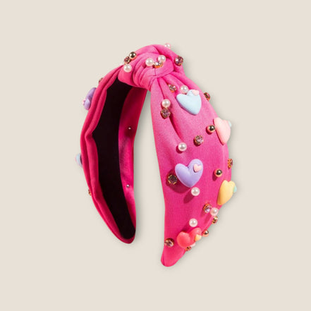 felroze haarband met hartjes parels en strass – dames haaraccessoire