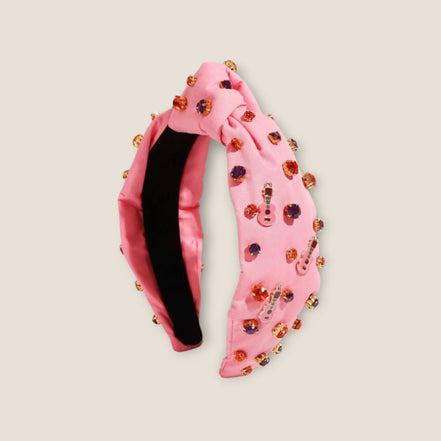 roze haarband met gitaar bedels en strass – dames haaraccessoire
