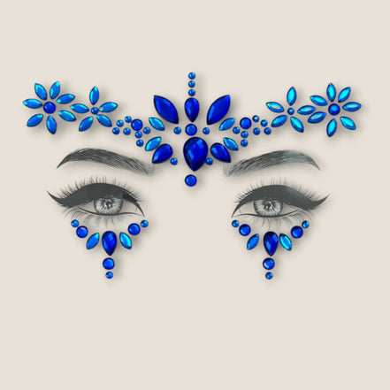 Face Jewels Blauw Bloemen – Festival Gezichtssteentjes – De HaarBoetiek