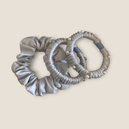 Scrunchie Set Pearl Zilvergrijs – De HaarBoetiek