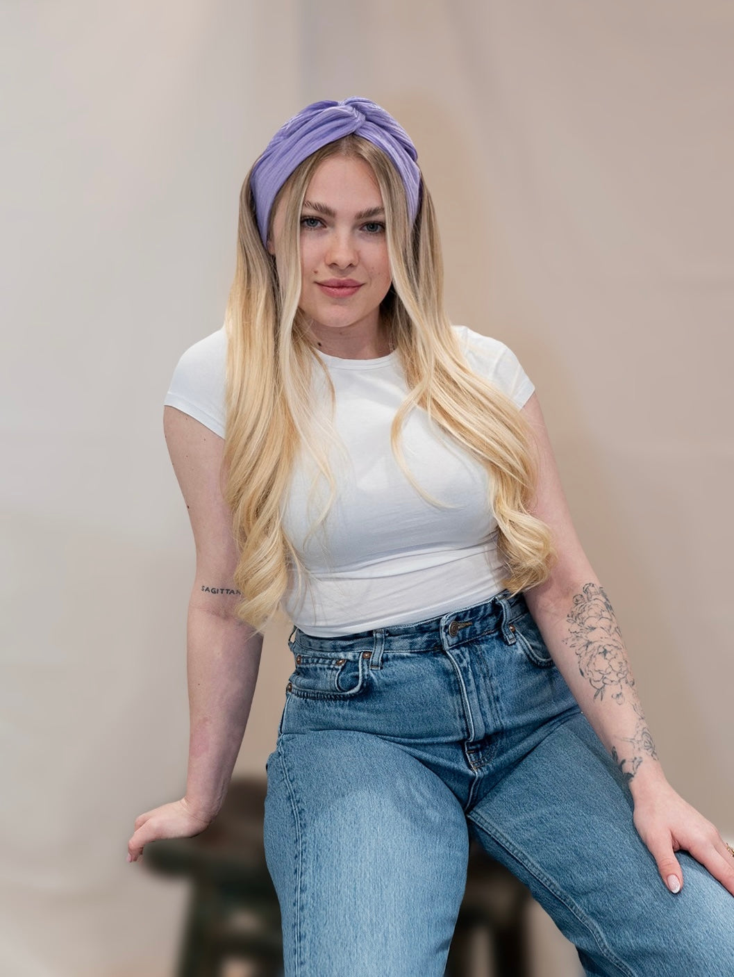 Zachte katoenen bandeau haarband lila