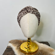 Katoenen bandeau haarband met zandkleurige luipaardprint
