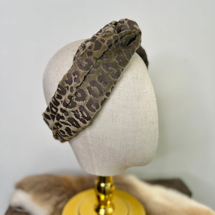 Katoenen bandeau haarband met groene luipaardprint