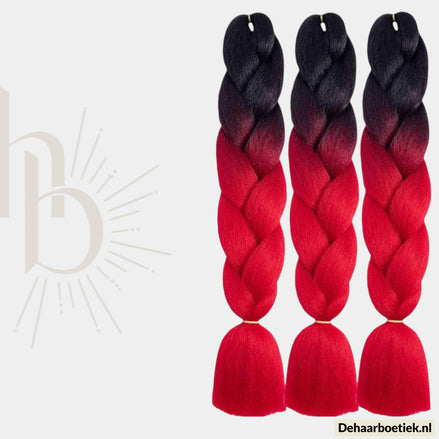 Braid invlecht haar rood - zwart ombre 