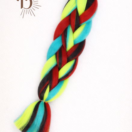 Premium invlecht haar geel-blauw-rood - De HaarBoetiek