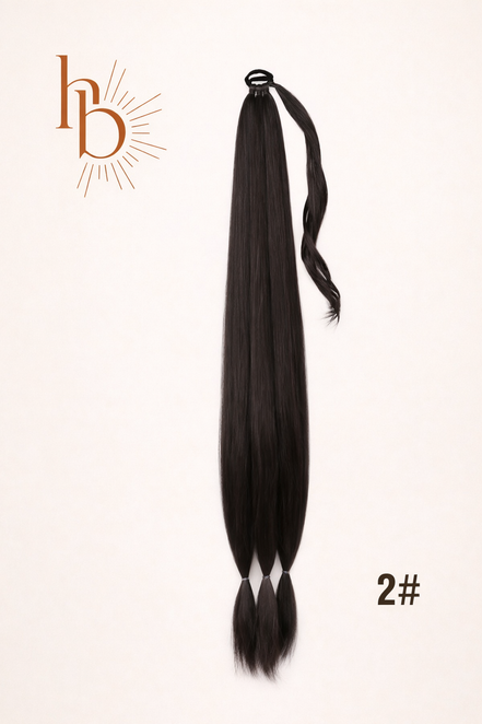 XL premium vlechtstaart donker bruin 80cm braid ponytail op elastiek - De HaarBoetiek