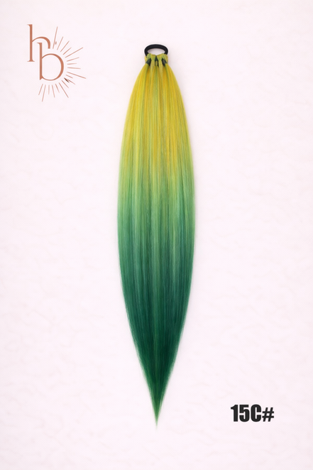 Sleek ponytail groen - geel | 65 cm | De haarboetiek