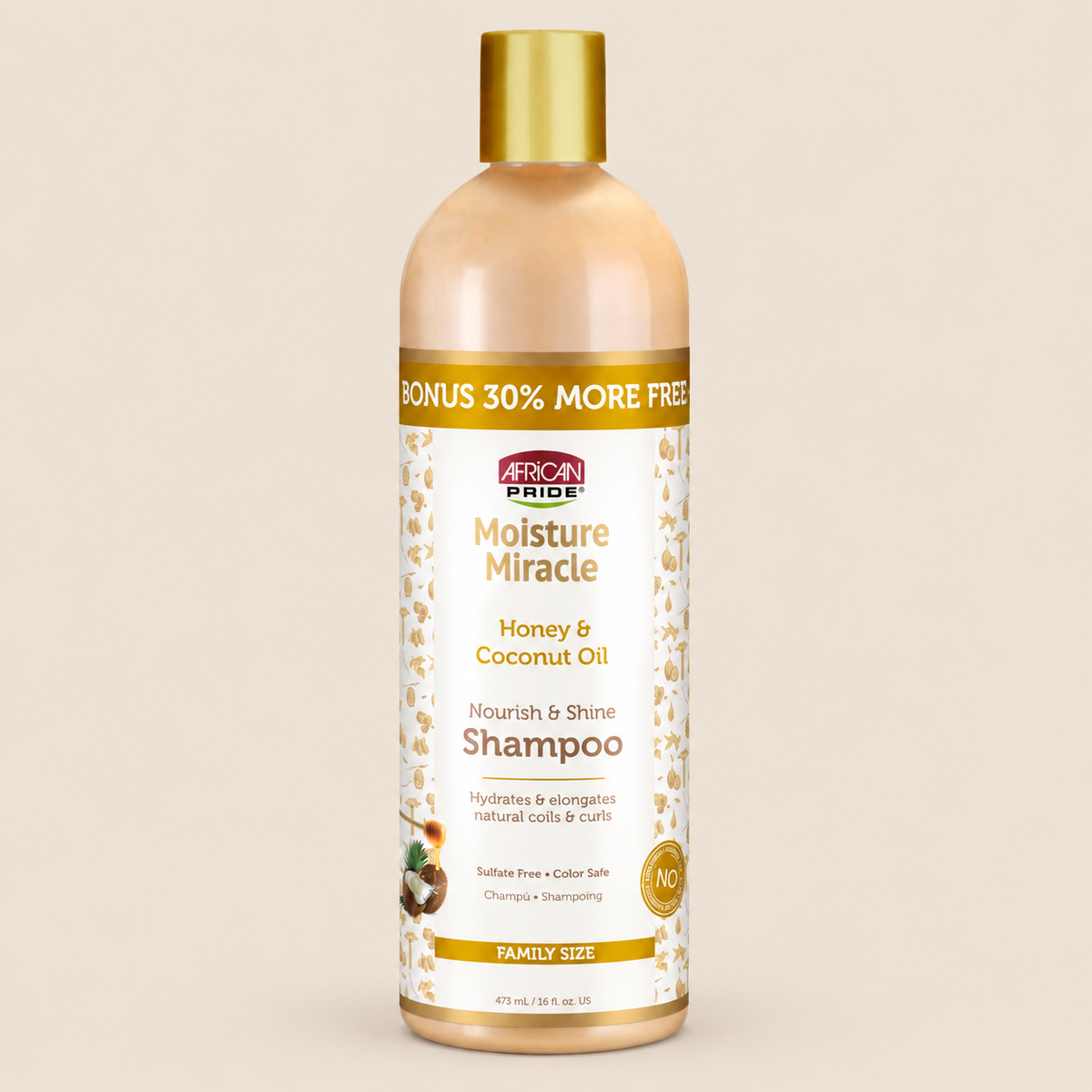 African Pride Moisture Miracle Shampoo – Hydraterend met honing & kokosolie 473 ml – De HaarBoetiek