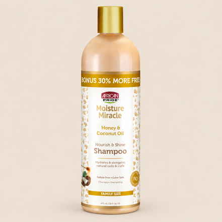African Pride Moisture Miracle Shampoo – Hydraterend met honing & kokosolie 473 ml – De HaarBoetiek