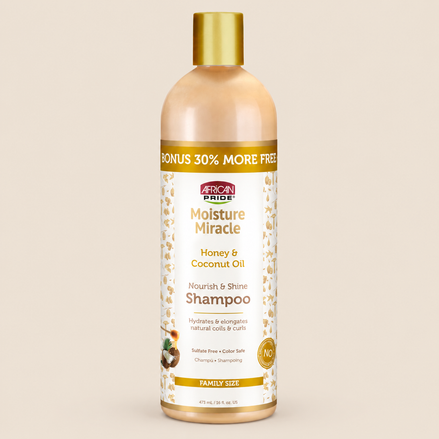 African Pride Moisture Miracle Shampoo – Hydraterend met honing & kokosolie 473 ml – De HaarBoetiek
