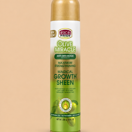 African Pride Olive Miracle Maximum Strengthening Magical Growth Sheen Spray 226 g