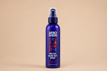 Afro Sheen Fro Out Blow-Out Spray 177 ml op beige achtergrond