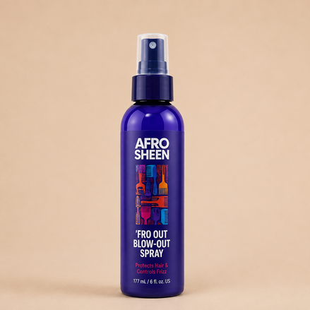 Afro Sheen Fro Out Blow-Out Spray 177 ml op beige achtergrond