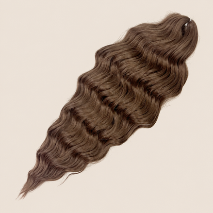 Anna golvend kanekalon invlechthaar bruin 17, 60 cm en 300 gram op beige achtergrond