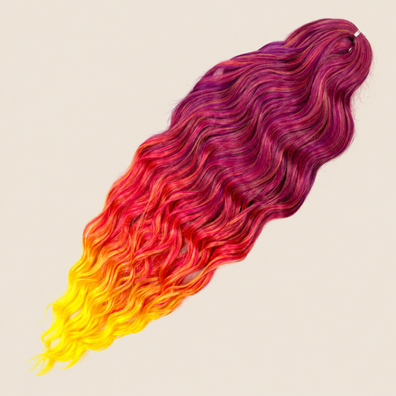 Anna golvend invlechthaar 60 cm 100 g – Paars-rood-geel ombre (T-ORED(10)) – De HaarBoetiek