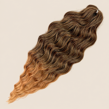 Anna golvend invlechthaar 60 cm 100 g – Donkerbruin-karamel ombre (T077) – De HaarBoetiek