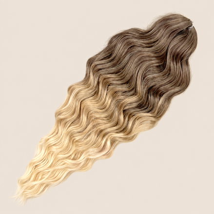 Anna golvend invlechthaar 60 cm 100 g – Asbruin-blond ombre (T-Linen(102)) – De HaarBoetiek