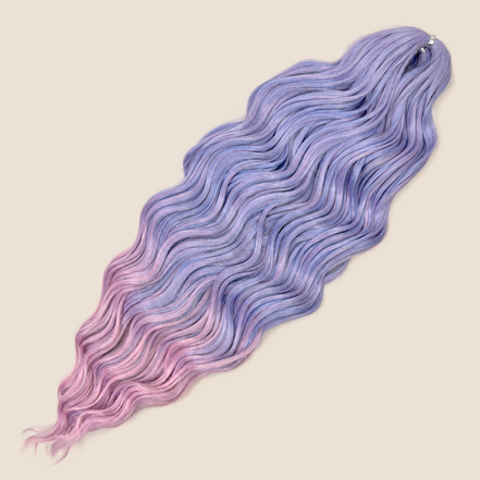 Anna golvend kanekalon invlechthaar lila-blauw-roze ombre T-BPink(1), 60 cm en 100 gram op beige achtergrond