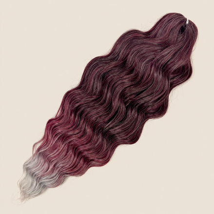 Anna golvend invlechthaar 60 cm 100 g – Bordeaux-zilver ombre (T3-Bred) – De HaarBoetiek