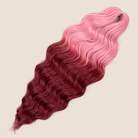 Anna golvend kanekalon invlechthaar roze-bordeaux ombre TT-Pink31, 60 cm en 100 gram op beige achtergrond