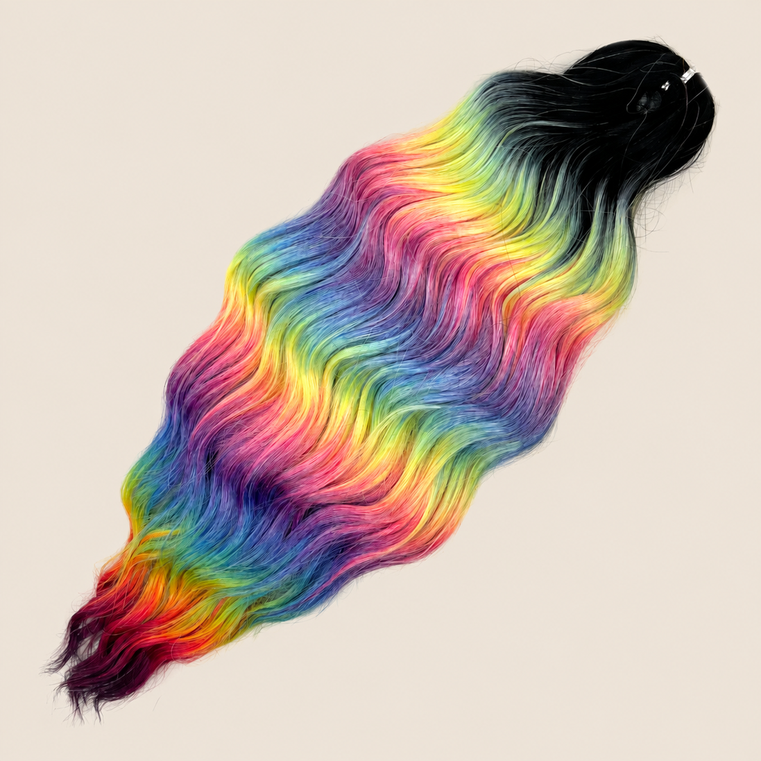 Anna golvend invlechthaar 60 cm 100 g – Zwart-regenboog mix (TT-HPD105) – De HaarBoetiek