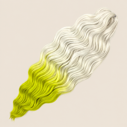 Anna golvend kanekalon invlechthaar wit-neongeel ombre TT-LEMON/1001D, 60 cm en 100 gram op beige achtergrond