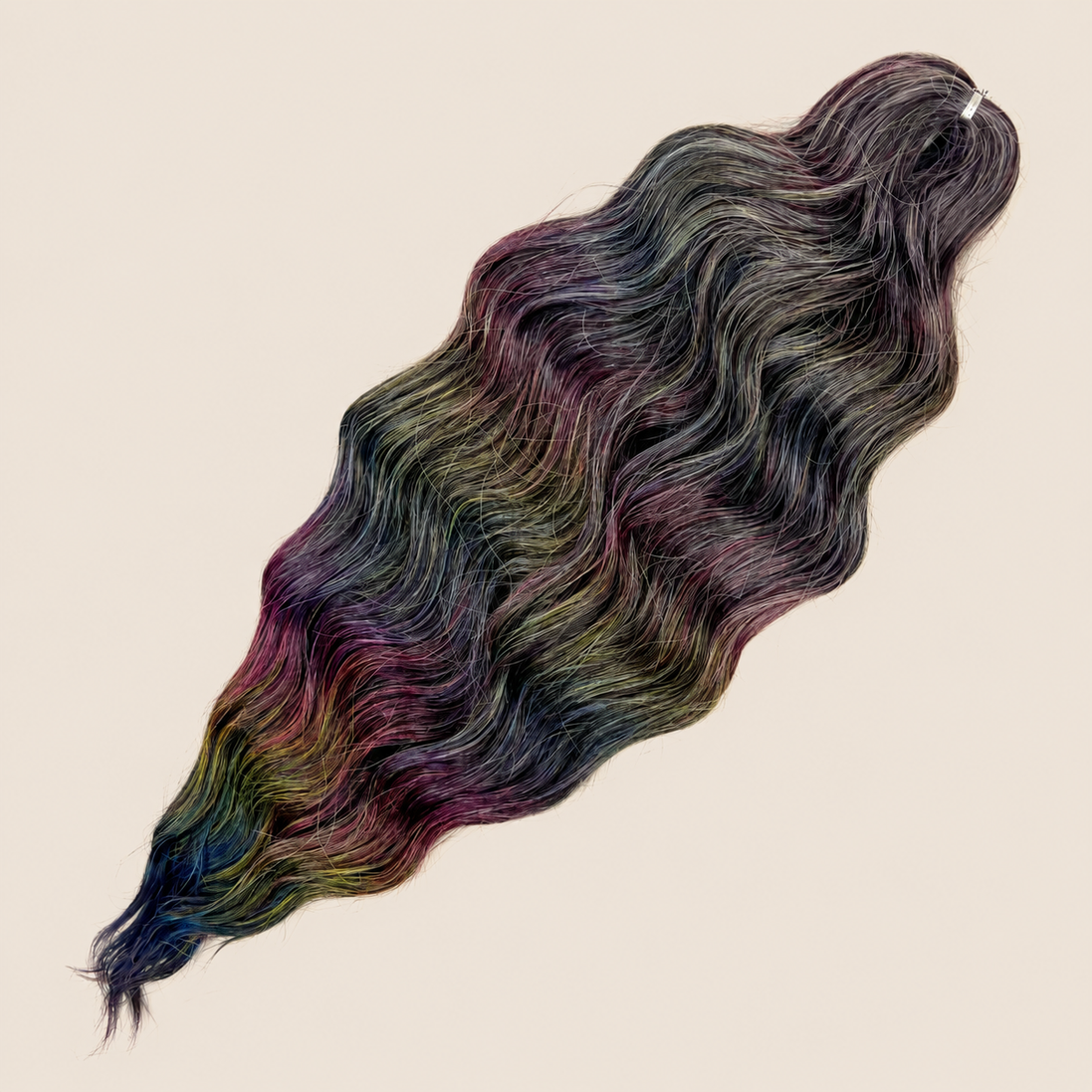 Anna golvend kanekalon invlechthaar donkerbruin met regenboogmix M2/HPD108, 60 cm en 100 gram op beige achtergrond