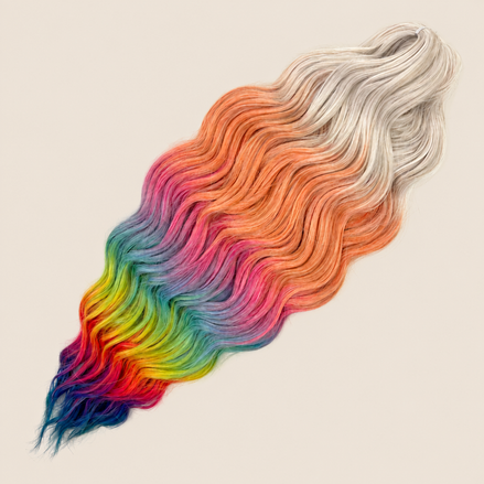 Anna golvend kanekalon invlechthaar wit-oranje-regenboog ombre 56C/HPD094, 60 cm en 300 gram op beige achtergrond