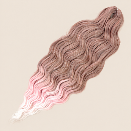 Anna golvend kanekalon invlechthaar rosébruin-roze ombre T-BPink(4), 60 cm en 100 gram op beige achtergrond