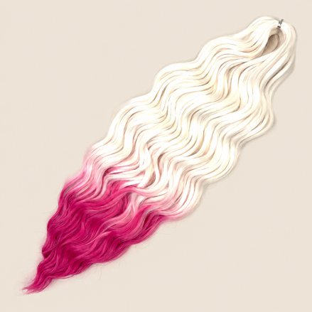 Anna golvend kanekalon invlechthaar wit-fuchsia ombre TT-PINKW(3), 60 cm en 100 gram op beige achtergrond