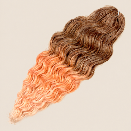 Anna golvend invlechthaar 60 cm 100 g – Bruin-perzik ombre (T3-BOR) – De HaarBoetiek