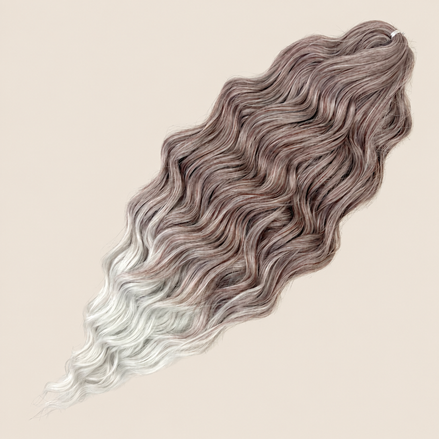 Anna golvend invlechthaar 60 cm 100 g – Asbruin-zilver ombre (T-Linen(156)) – De HaarBoetiek