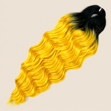 Anna golvend kanekalon invlechthaar zwart-geel ombre TT1B/DYELLOW, 60 cm en 100 gram op beige achtergrond