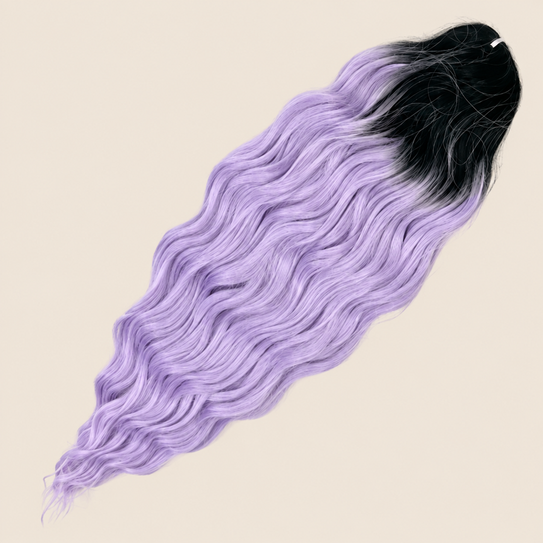 Anna golvend kanekalon invlechthaar zwart-lila ombre TT1B/LPURPLE1, 60 cm en 100 gram op beige achtergrond