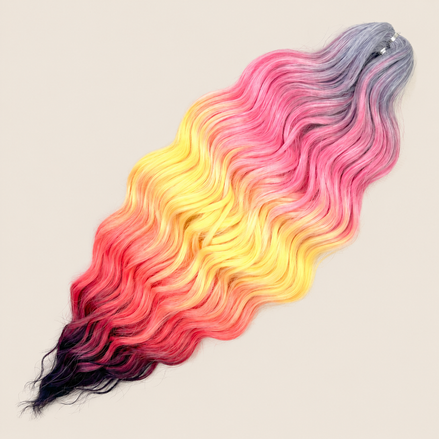 Anna golvend invlechthaar 60 cm 100 g – Grijs-roze-geel-rood ombre (HPD134) – De HaarBoetiek