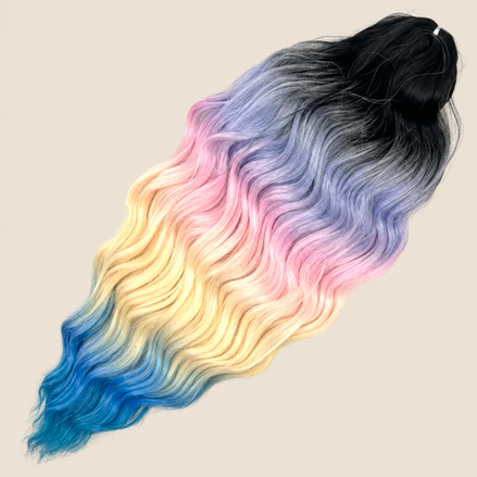 Anna golvend kanekalon invlechthaar zwart-pastel regenboog TT1B/HPD015, 60 cm en 100 gram op beige achtergrond