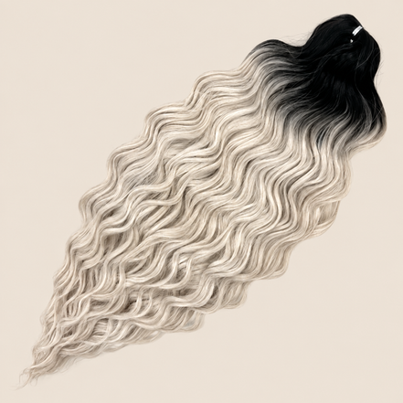 Anna golvend invlechthaar 60 cm 100 g – Zwart-wit ombre (TT2/56C) – De HaarBoetiek