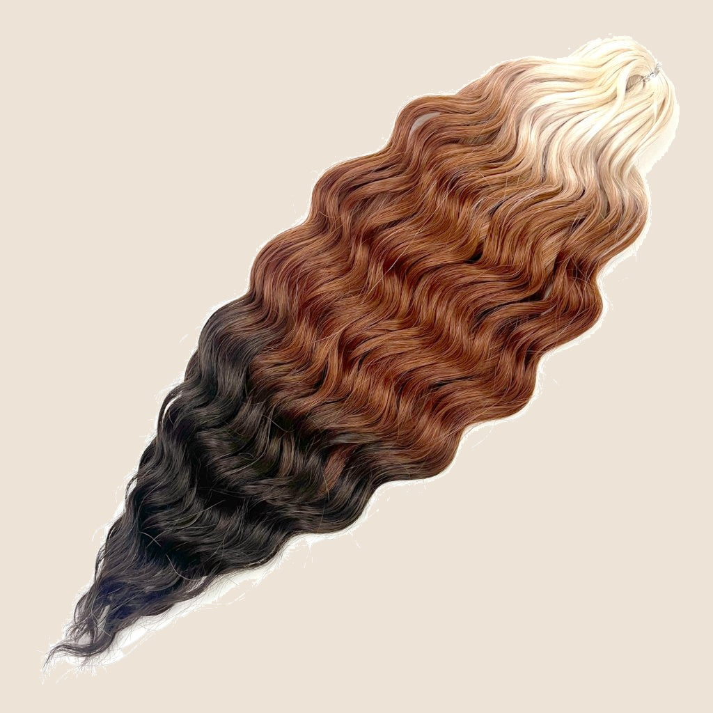 Anna golvend invlechthaar 60 cm 100 g – Zwart-koper-blond ombre (3T-Brown212) – De HaarBoetiek