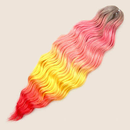 Anna golvend invlechthaar 60 cm 100 g – Bruin-roze-geel-rood ombre (HPD044) – De HaarBoetiek