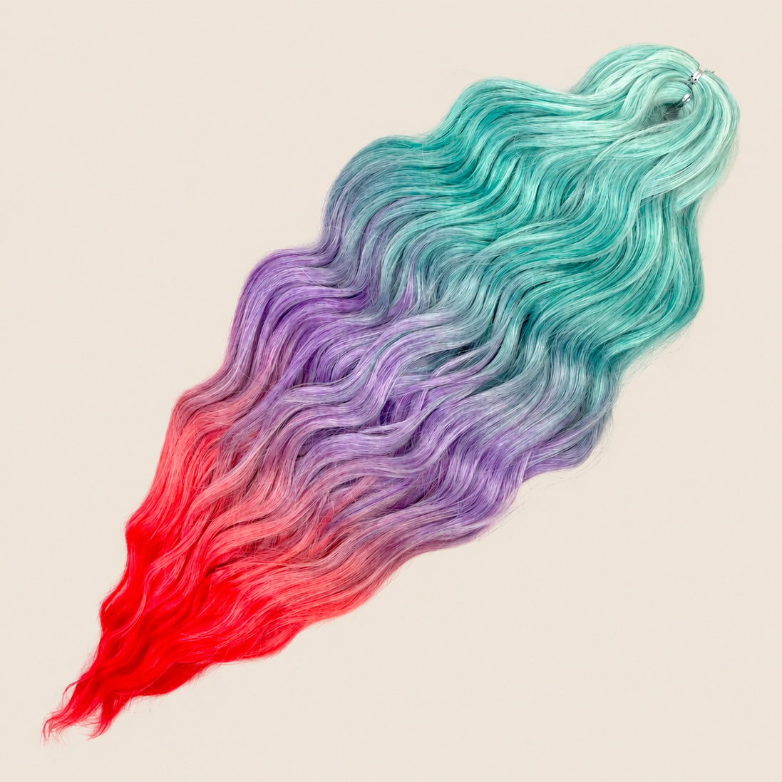 Anna golvend invlechthaar 60 cm 100 g – Mint-lila-rood ombre (HPD050) – De HaarBoetiek