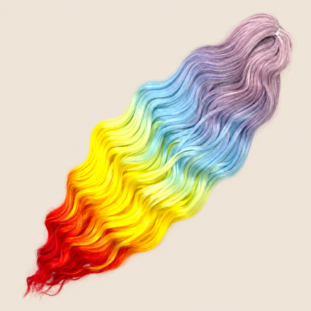 Anna golvend invlechthaar 60 cm 100 g – Lila-blauw-geel-rood ombre (HPD106) – De HaarBoetiek