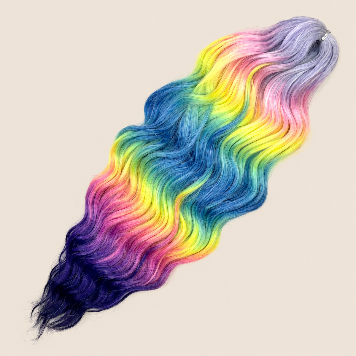 Anna golvend invlechthaar 60 cm 100 g – Lila-roze-geel-blauw regenboog (HPD018) – De HaarBoetiek