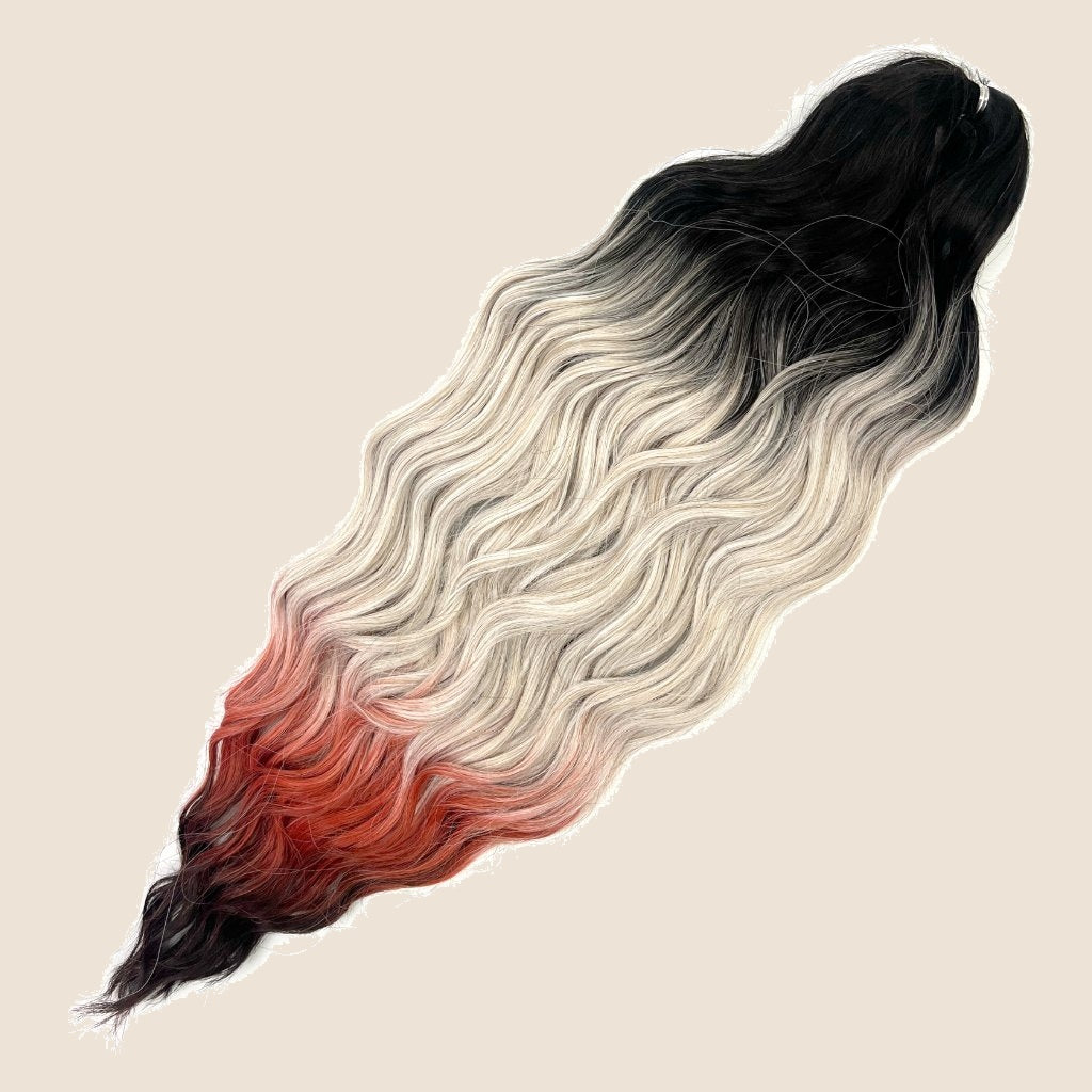 Anna golvend invlechthaar 60 cm 100 g – Zwart-wit-koper-bruin ombre (4T-2/56C/Ored/Brown) – De HaarBoetiek